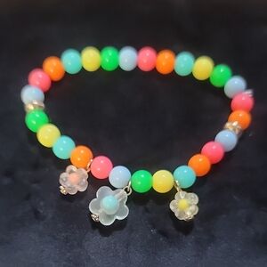 Green and Blue Dog Collar with Beaded Flower Charms